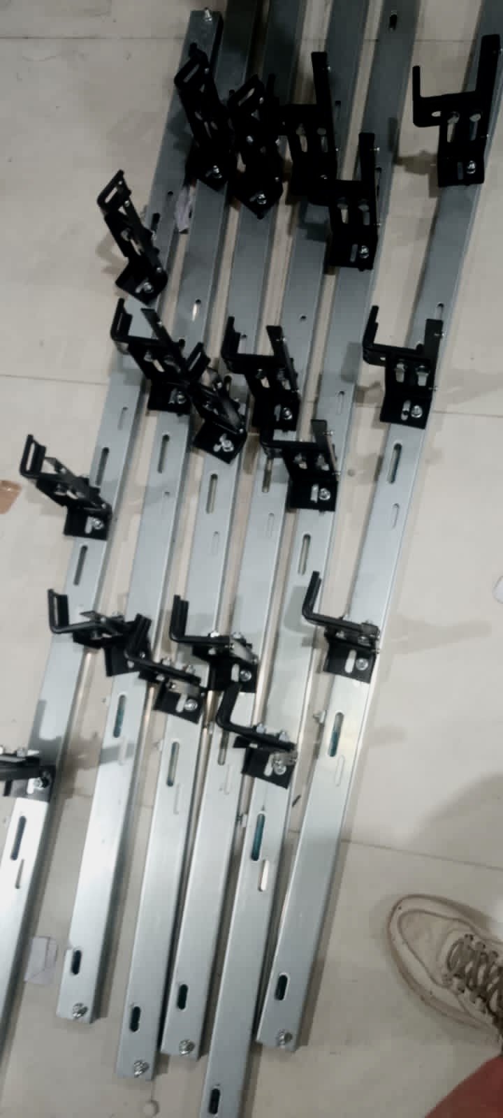 Guide rail hardware prepared for installation
